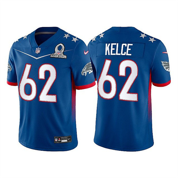 Men’s Philadelphia Eagles 62 Jason Kelce 2022 Royal NFC Pro Bowl