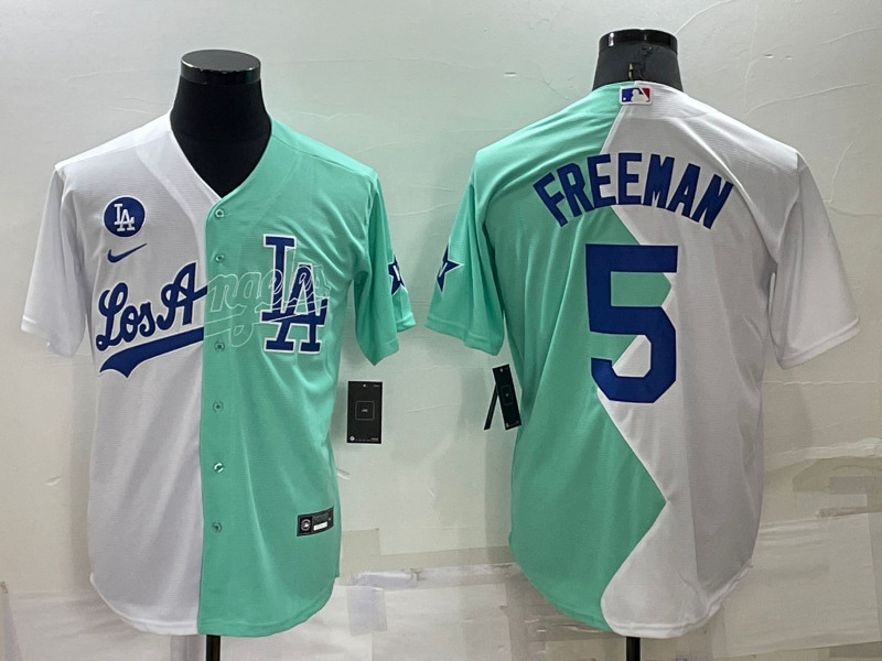 Dodgers 5 Freddie Freeman White Green Nike Split 2022 MLB All Star