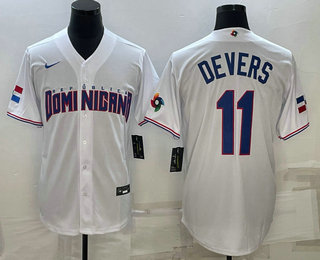 Men’s Dominican Republic Baseball #11 Rafael Devers 2023 White World Baseball Classic Stitched Jerseys