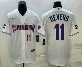 Men’s Dominican Republic Baseball #11 Rafael Devers Number 2023 White World Baseball Classic Stitched Jersey