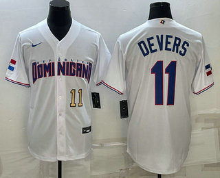 Men’s Dominican Republic Baseball #11 Rafael Devers Number 2023 White World Baseball Classic Stitched Jerseys