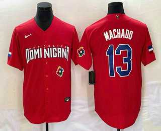 Men’s Dominican Republic Baseball #13 Manny Machado 2023 Red World Classic Stitched Jersey
