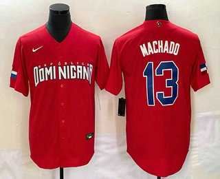Men’s Dominican Republic Baseball #13 Manny Machado 2023 Red World Classic Stitched Jerseys