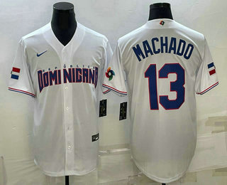 Men’s Dominican Republic Baseball #13 Manny Machado 2023 White World Baseball Classic Stitched Jerseys