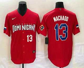 Men’s Dominican Republic Baseball #13 Manny Machado Number 2023 Red World Classic Stitched Jersey