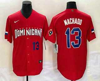 Men’s Dominican Republic Baseball #13 Manny Machado Number 2023 Red World Classic Stitched Jerseys