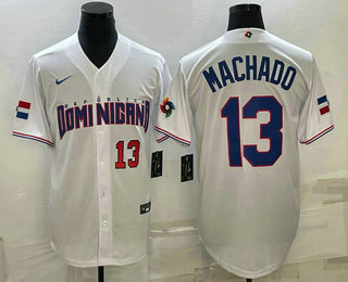 Men’s Dominican Republic Baseball #13 Manny Machado Number 2023 White World Baseball Classic Stitched Jerseys