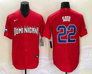 Men’s Dominican Republic Baseball #22 Juan Soto 2023 Red World Classic Stitched Jersey
