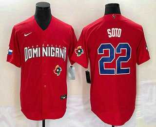 Men’s Dominican Republic Baseball #22 Juan Soto 2023 Red World Classic Stitched Jerseys