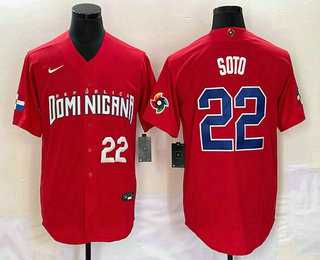 Men’s Dominican Republic Baseball #22 Juan Soto Number 2023 Red World Classic Stitched Jersey