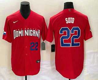 Men’s Dominican Republic Baseball #22 Juan Soto Number 2023 Red World Classic Stitched Jerseys