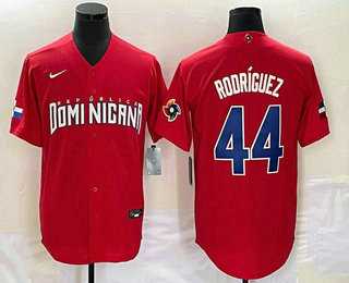 Men’s Dominican Republic Baseball #44 Julio Rodriguez 2023 Red World Classic Stitched Jersey