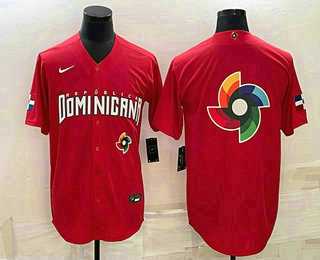 Men’s Dominican Republic Baseball 2023 Red World Big Logo With Patch Classic Stitched Jersey
