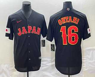 Men’s Japan Baseball #16 Shohei Ohtani 2023 Black World Classic Stitched Jersey