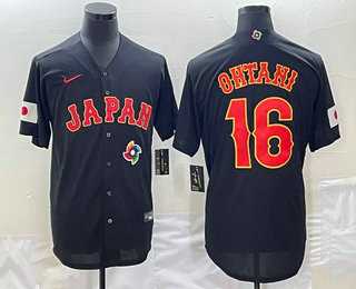 Men’s Japan Baseball #16 Shohei Ohtani 2023 Black World Classic Stitched Jerseys