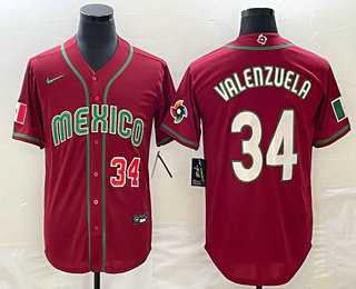 Men’s Mexico #34 Fernando Valenzuela Number 2023 Red Blue World Baseball Classic Stitched Jersey