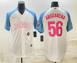 Men’s Mexico #56 Randy Arozarena 2023 White Blue World Classic Stitched Jersey