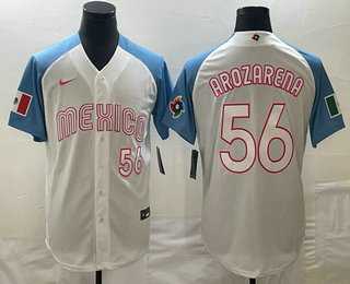Men’s Mexico #56 Randy Arozarena Number 2023 White Blue World Classic Stitched Jersey (2)