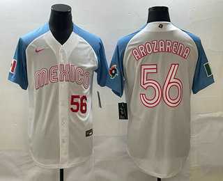 Men’s Mexico #56 Randy Arozarena Number 2023 White Blue World Classic Stitched Jersey