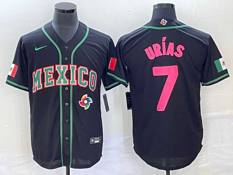Men’s Mexico #7 Julio Urias 2023 Black Pink World Classic Stitched Jersey