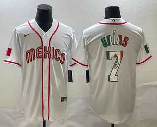 Men’s Mexico #7 Julio Urias 2023 White World Baseball Classic Stitched Jersey
