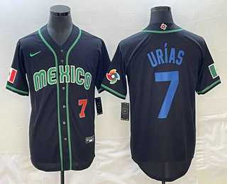 Men’s Mexico #7 Julio Urias Number 2023 Black Blue World Classic Stitched Jersey