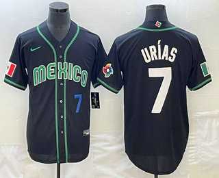Men’s Mexico #7 Julio Urias Number 2023 Black White World Classic Stitched Jersey