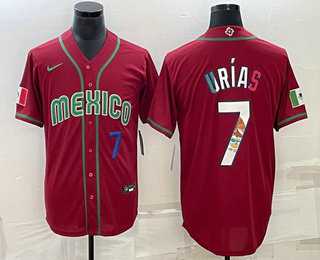 Men’s Mexico #7 Julio Urias Number 2023 Red Blue World Baseball Classic Stitched Jersey