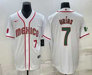 Men’s Mexico #7 Julio Urias Number 2023 White Blue World Baseball Classic Stitched Jersey