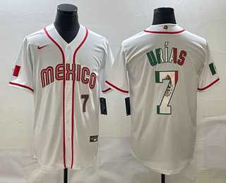 Men’s Mexico #7 Julio Urias Number 2023 White World Baseball Classic Stitched Jersey1
