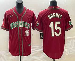 Men’s Mexico Baseball #15 Austin Barnes Number 2023 Red White World Classic Stitched Jersey
