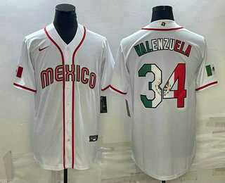 Men’s Mexico Baseball #34 Fernando Valenzuela 2023 White World Classic Stitched Jersey