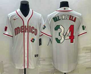 Men’s Mexico Baseball #34 Fernando Valenzuela 2023 White World Classic Stitched Jerseys