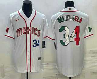 Men’s Mexico Baseball #34 Fernando Valenzuela Number 2023 White World Classic Stitched Jersey