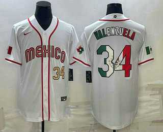 Men’s Mexico Baseball #34 Fernando Valenzuela Number 2023 White World Classic Stitched Jerseys