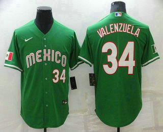 Men’s Mexico Baseball #34 Fernando Valenzuela Number Green 2023 World Baseball Classic Stitched Jersey