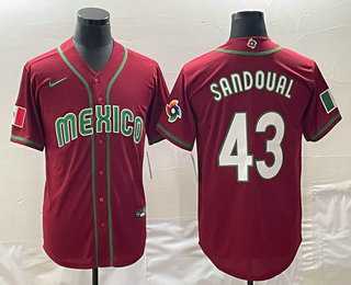 Men’s Mexico Baseball #43 Patrick Sandoval 2023 Red World Classic Stitched Jersey