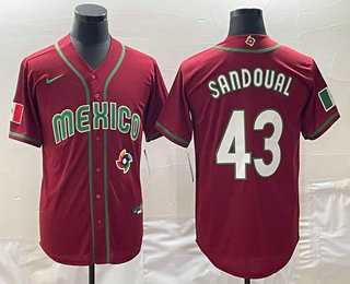 Men’s Mexico Baseball #43 Patrick Sandoval 2023 Red World Classic Stitched Jerseys