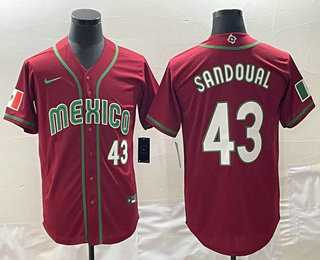 Men’s Mexico Baseball #43 Patrick Sandoval Number 2023 Red World Classic Stitched Jersey