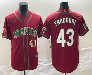 Men’s Mexico Baseball #43 Patrick Sandoval Number 2023 Red World Classic Stitched Jerseys