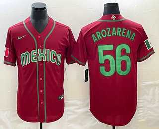 Men’s Mexico Baseball #56 Randy Arozarena 2023 Red World Classic Stitched Jersey (2)
