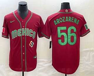 Men’s Mexico Baseball #56 Randy Arozarena 2023 Red World Classic Stitched Jerseys (2)