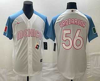 Men’s Mexico Baseball #56 Randy Arozarena 2023 White Blue World Classic Stitched Jersey (2)