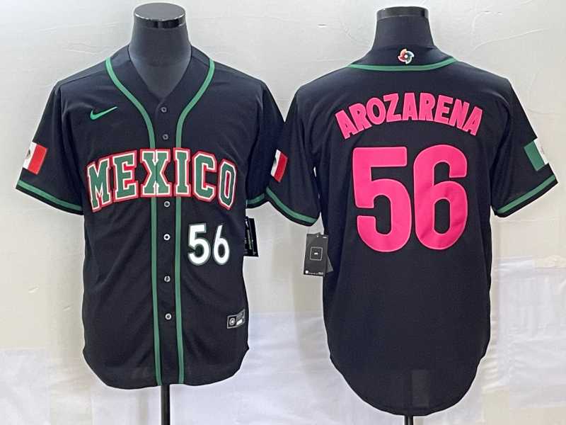 Men’s Mexico Baseball #56 Randy Arozarena Number 2023 Black Pink World Classic Stitched Jersey