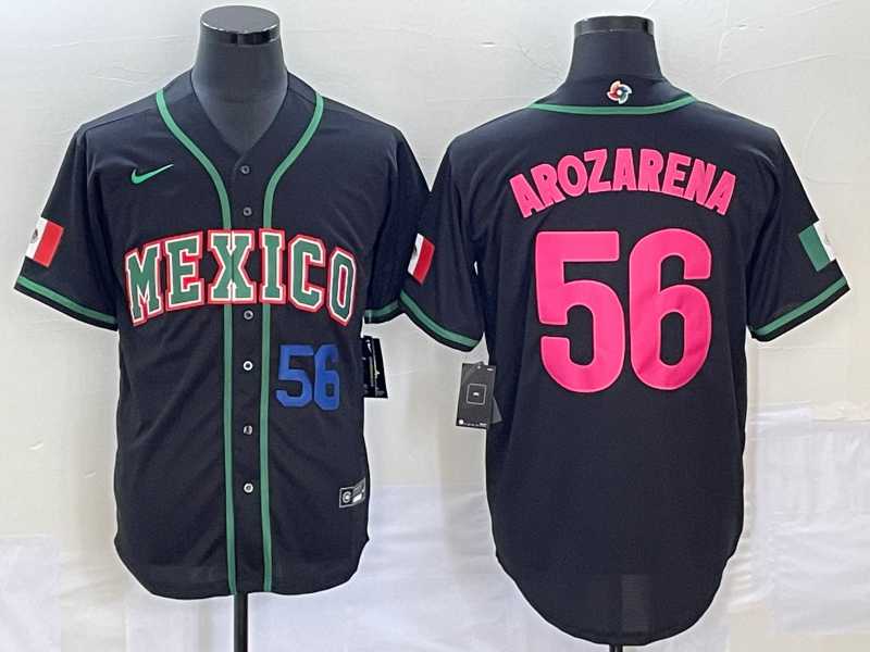 Men’s Mexico Baseball #56 Randy Arozarena Number 2023 Black Pink World Classic Stitched Jersey2