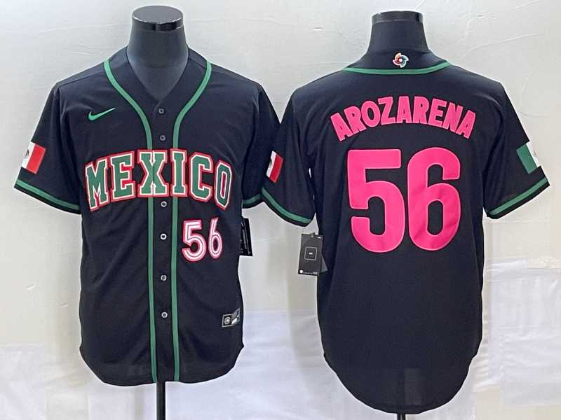 Men’s Mexico Baseball #56 Randy Arozarena Number 2023 Black Pink World Classic Stitched Jersey3