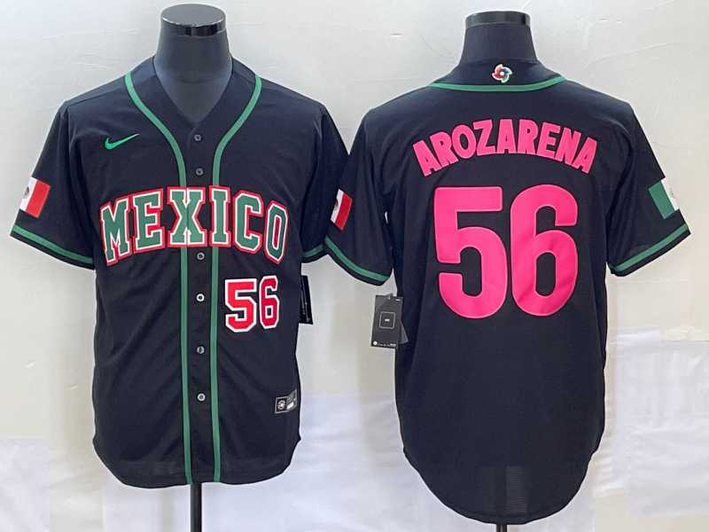 Men’s Mexico Baseball #56 Randy Arozarena Number 2023 Black Pink World Classic Stitched Jersey4