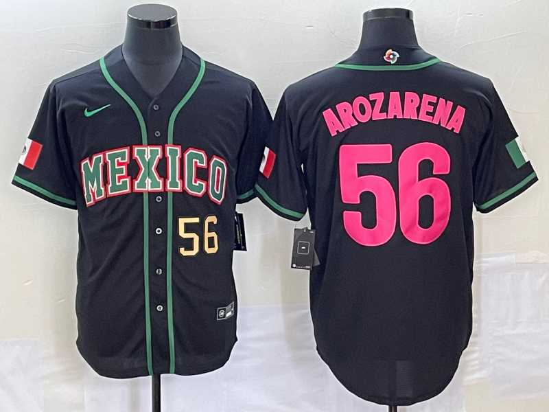 Men’s Mexico Baseball #56 Randy Arozarena Number 2023 Black Pink World Classic Stitched Jersey5