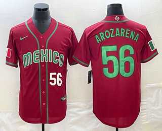 Men’s Mexico Baseball #56 Randy Arozarena Number 2023 Red World Classic Stitched Jersey (2)