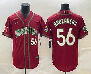Men’s Mexico Baseball #56 Randy Arozarena Number 2023 Red World Classic Stitched Jersey